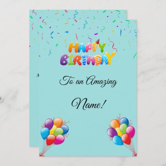 Aangepaste Verjaardag Kaart met Ballonnen & Confet (Voorkant / Achterkant)