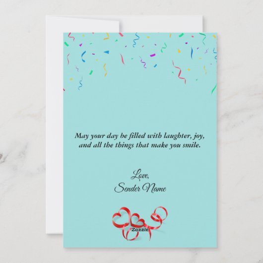 Aangepaste Verjaardag Kaart met Ballonnen & Confet (Achterkant)