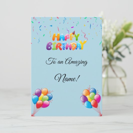 Aangepaste Verjaardag Kaart met Ballonnen & Confet (Staand voorkant)