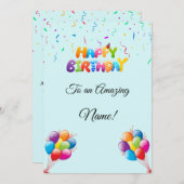 Aangepaste Verjaardag Kaart met Ballonnen & Confet (Voorkant / Achterkant)