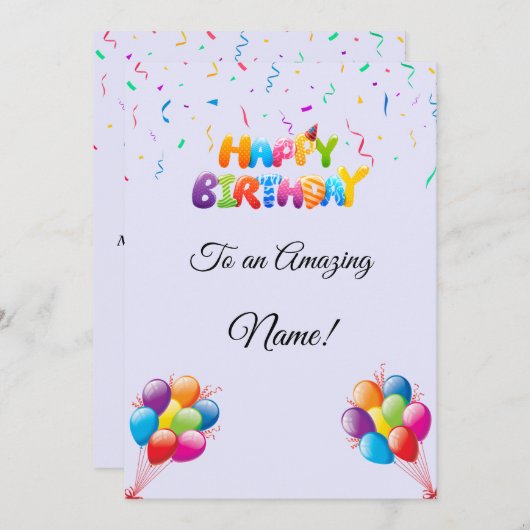 Aangepaste Verjaardag Kaart met Ballonnen & Confet (Voorkant / Achterkant)