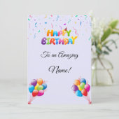 Aangepaste Verjaardag Kaart met Ballonnen & Confet (Staand voorkant)