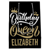 Aangepaste verjaardag koningin zwart en goud geper medium cadeauzakje (Achterkant)