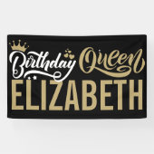 Aangepaste verjaardag koningin zwart en goud geper spandoek (Horizontaal)