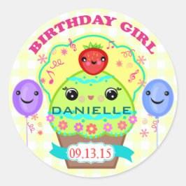 Aangepaste Verjaardag Meisje Kawaii Cupcake Sticke Ronde Sticker