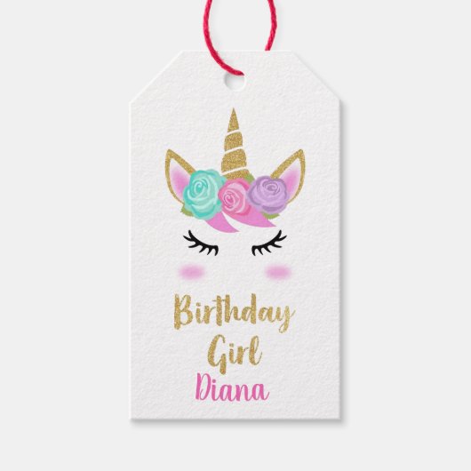 Aangepaste verjaardag meisje met eenhoorn cadeaulabel (Voorkant)