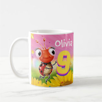 Aangepaste verjaardag mok meisje 9 jaar Ladybug
