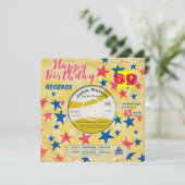 Aangepaste verjaardag Nodig retrovinylrecord van 4 Kaart (Staand voorkant)