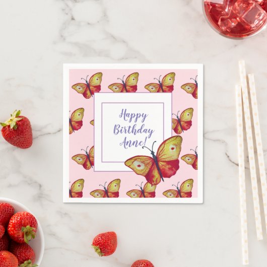 Aangepaste verjaardag papier servetten vlinder kun (Insitu)