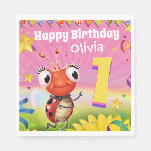 Aangepaste Verjaardag Party papier servet meisje 1 (Voorkant)