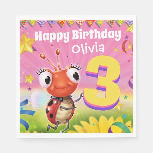 Aangepaste Verjaardag Party papier servet meisje 3 (Voorkant)