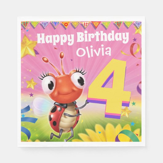 Aangepaste Verjaardag Party papier servet meisje 4 (Voorkant)