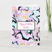 Aangepaste verjaardag | Roze en zwarte marmer Kaart (Voorkant)