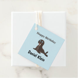 Aangepaste verjaardag schattige grijze zeehond bla bedankjes labels