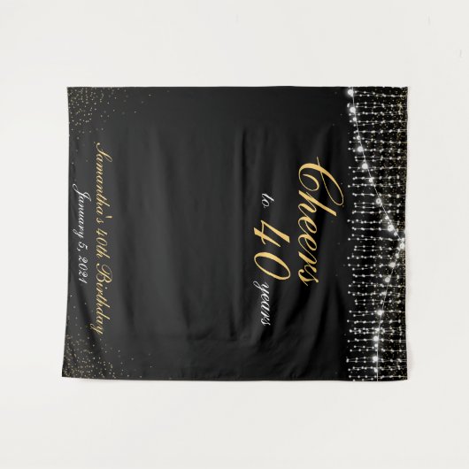 Aangepaste Verjaardag String Lichten Goud Achtergr Wandkleed (Voorkant (horizontaal))