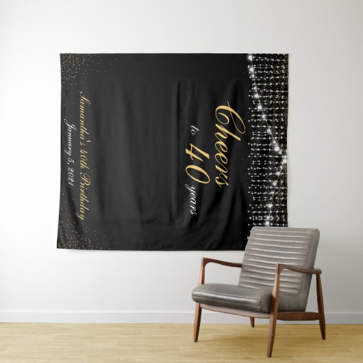 Aangepaste Verjaardag String Lichten Goud Achtergr Wandkleed (In Situ (horizontaal))