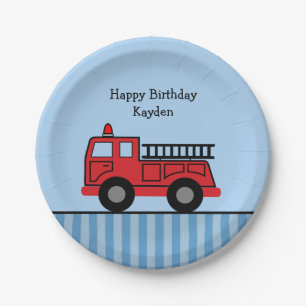 Aangepaste verjaardag van Cute Fire Truck Papieren Bordje