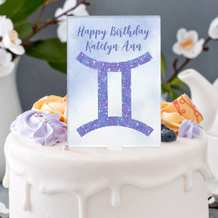 Aangepaste verjaardag van Cute Paars Gemini Astrol Cake Topper