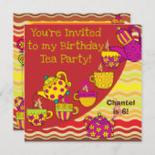 Aangepaste verjaardag van theedag Tea Party Kaart (Voorkant / Achterkant)