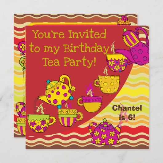 Aangepaste verjaardag van theedag Tea Party Kaart (Voorkant / Achterkant)