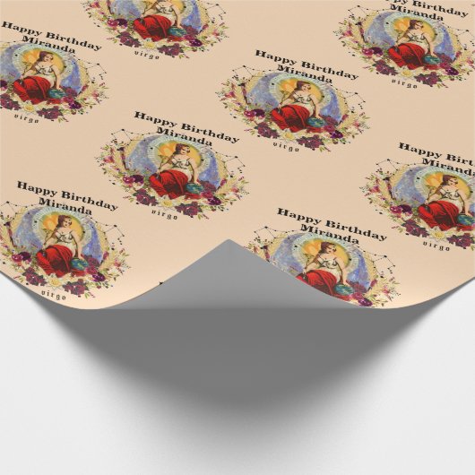 Aangepaste verjaardag van Virgo personaliseren Cadeaupapier (Hoek)
