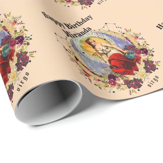 Aangepaste verjaardag van Virgo personaliseren Cadeaupapier (Rol Hoek)