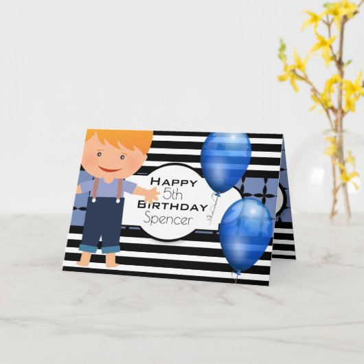 Aangepaste verjaardag w/Young Boy Kaart (Gele Bloem)