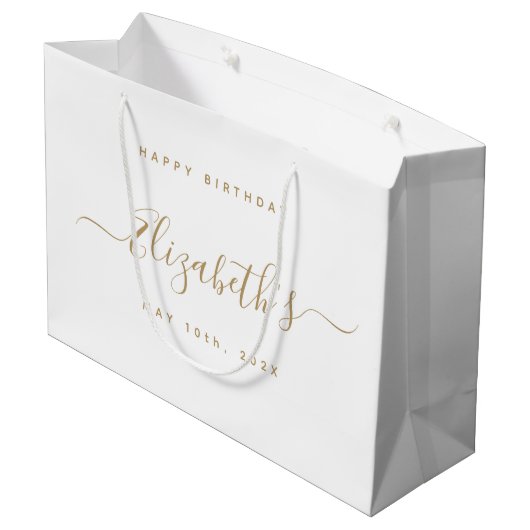 Aangepaste Verjaardag Zwart en Goud Groot Cadeauzakje (Achterkant Gekanteld)