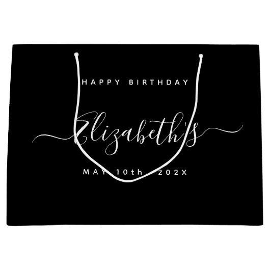 Aangepaste Verjaardag Zwart-wit Groot Cadeauzakje (Voorkant)