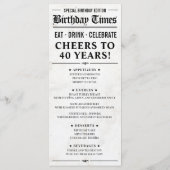 Aangepaste verjaardags krant menu, verjaardagsdine menu (Achterkant)