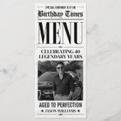Aangepaste verjaardags krant menu, verjaardagsdine menu (Voorkant)