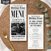 Aangepaste verjaardags krant menu, verjaardagsdine menu