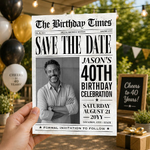 Aangepaste verjaardags krant Save the Date foto ka