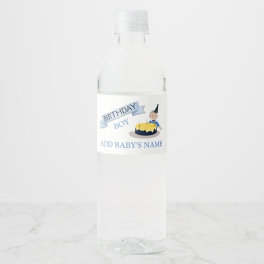 Aangepaste Verjaardagsbaby Jongen Waterfles Etiket (Voorkant)