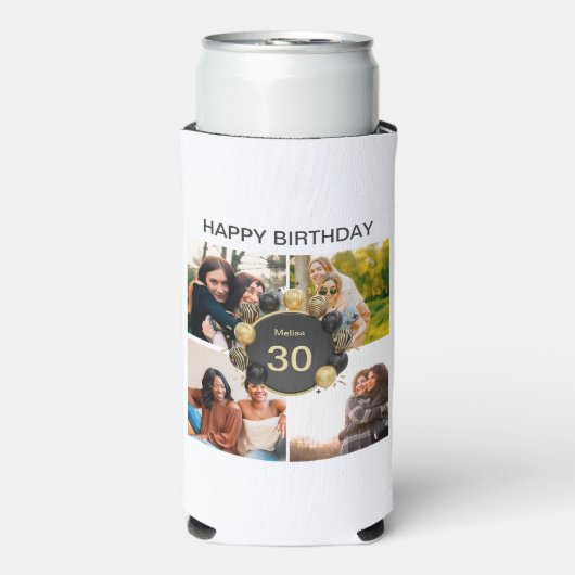 Aangepaste verjaardagsballon 4 Fotocollage Seltzer Blikjeskoeler (Seltzer Voorkant)