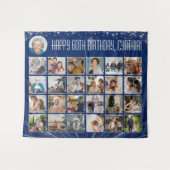 Aangepaste verjaardagsbanner, blauwe zilveren foto wandkleed (Voorkant (horizontaal))