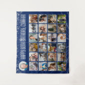 Aangepaste verjaardagsbanner, blauwe zilveren foto wandkleed (Voorkant)