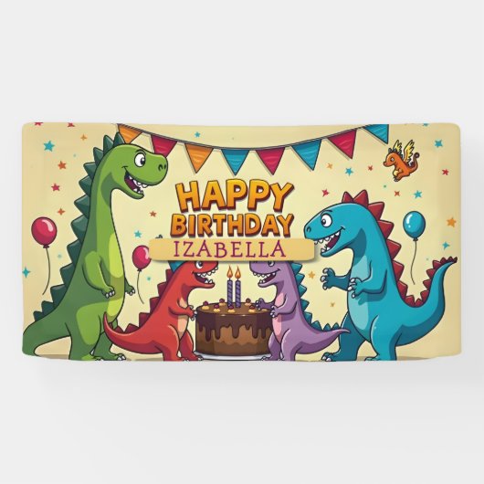 Aangepaste verjaardagsbanner dinosaurus voor kinde spandoek (Horizontaal)