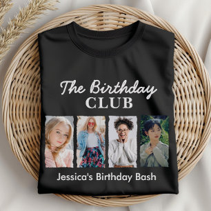 Aangepaste verjaardagsclub met 4 foto's en naam t-shirt