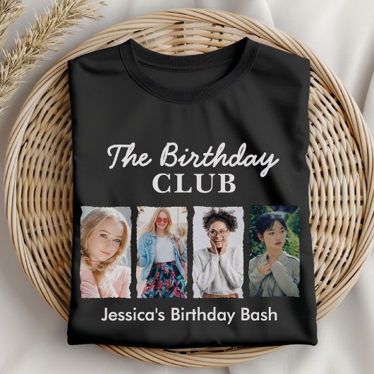 Aangepaste verjaardagsclub met 4 foto's en naam t-shirt