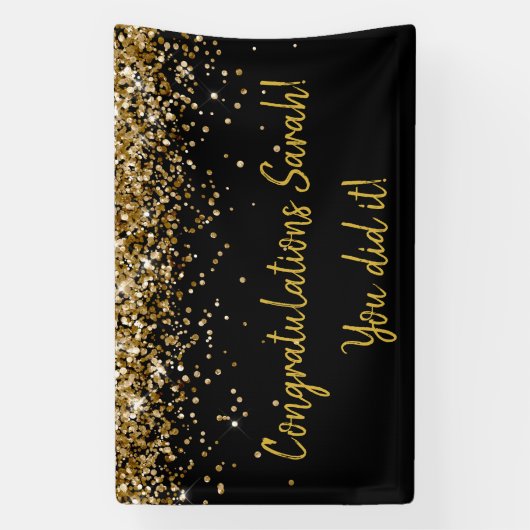 Aangepaste verjaardagsfeest foto booth Zwart & Gou Spandoek (Verticaal)