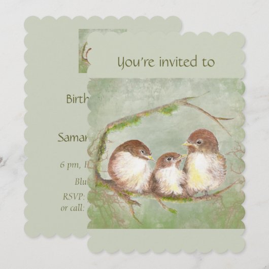 Aangepaste verjaardagsfeest Nodig Sparrow Family B Kaart (Voorkant / Achterkant)