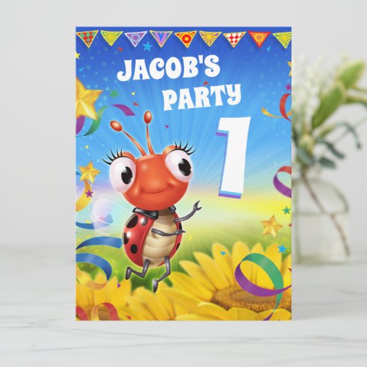 Aangepaste Verjaardagsfeest nodigen jongen 1 jaar  Kaart (Staand voorkant)