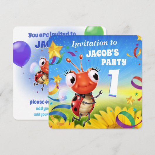 Aangepaste Verjaardagsfeest nodigen jongen 1 jaar  Kaart (Voorkant / Achterkant)