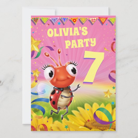 Aangepaste Verjaardagsfeest nodigen meisje 7 jaar Kaart (Voorkant)