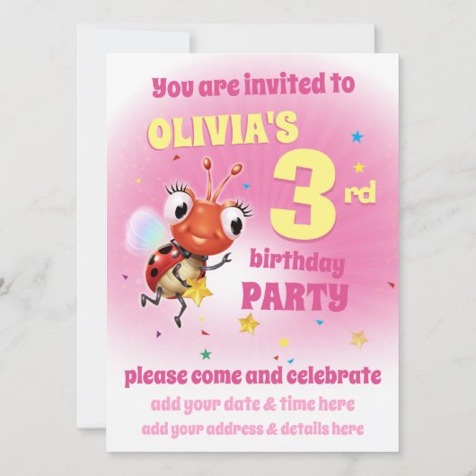 Aangepaste Verjaardagsfeest nodigen meisje van 3 j Kaart (Achterkant)