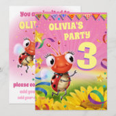 Aangepaste Verjaardagsfeest nodigen meisje van 3 j Kaart (Voorkant / Achterkant)