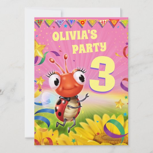 Aangepaste Verjaardagsfeest nodigen meisje van 3 j Kaart (Voorkant)