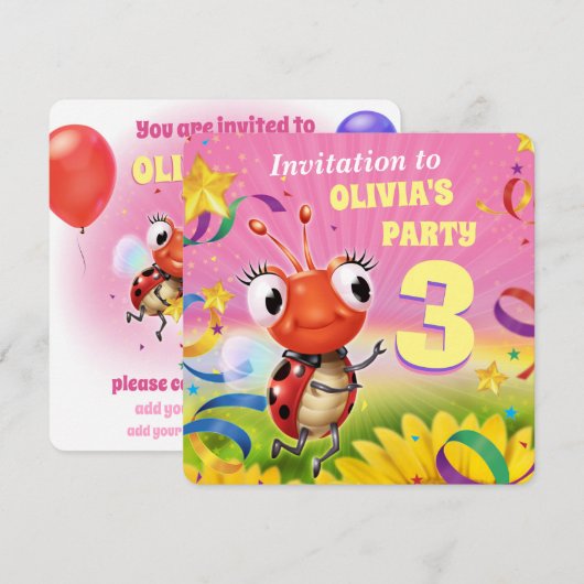 Aangepaste Verjaardagsfeest nodigen meisje van 3 j Kaart (Voorkant / Achterkant)