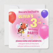 Aangepaste Verjaardagsfeest nodigen meisje van 3 j Kaart (Achterkant)